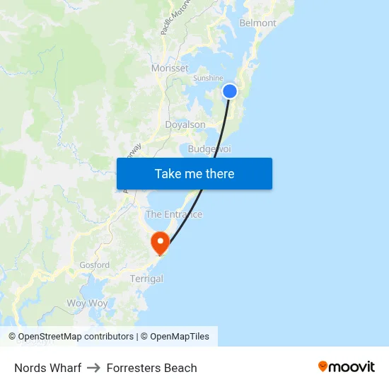 Nords Wharf to Forresters Beach map