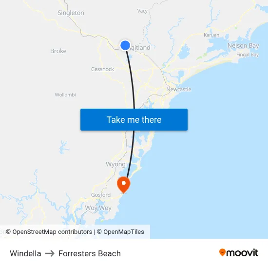 Windella to Forresters Beach map