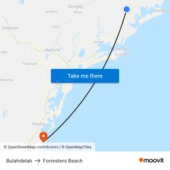 Bulahdelah to Forresters Beach map