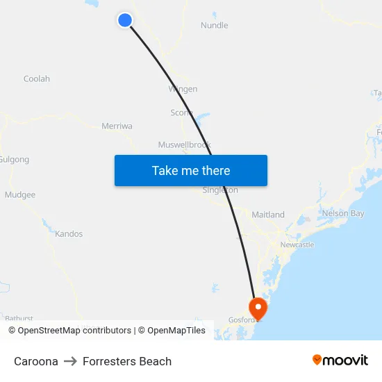Caroona to Forresters Beach map