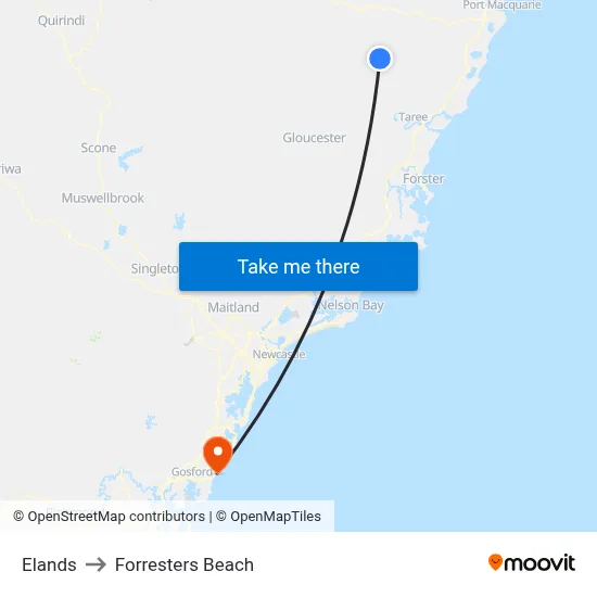 Elands to Forresters Beach map