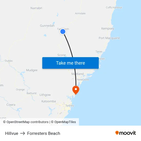Hillvue to Forresters Beach map