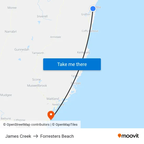 James Creek to Forresters Beach map
