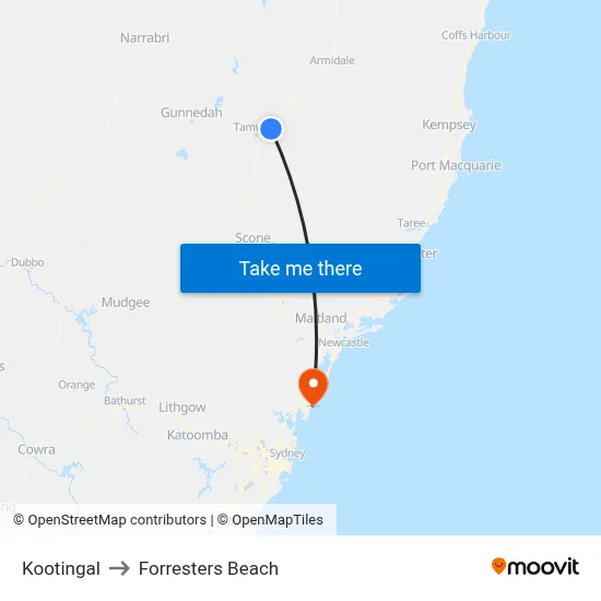 Kootingal to Forresters Beach map