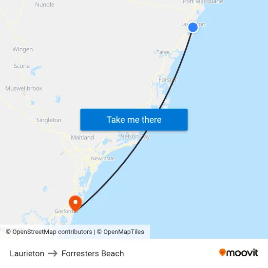 Laurieton to Forresters Beach map