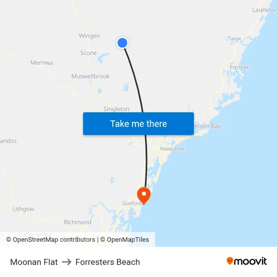 Moonan Flat to Forresters Beach map