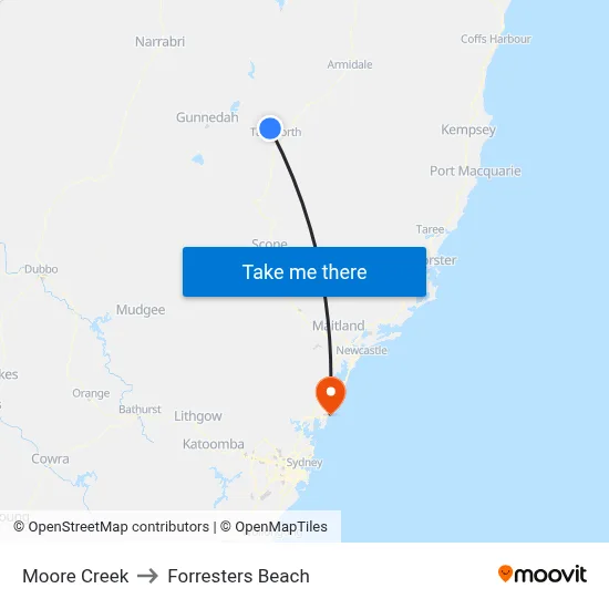 Moore Creek to Forresters Beach map