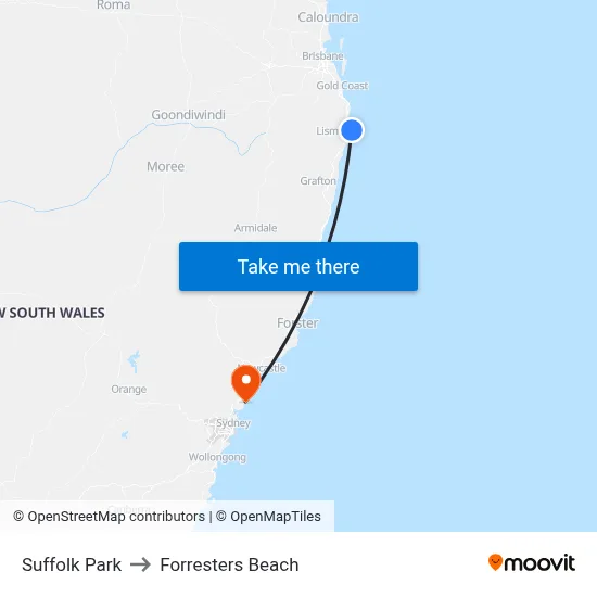 Suffolk Park to Forresters Beach map