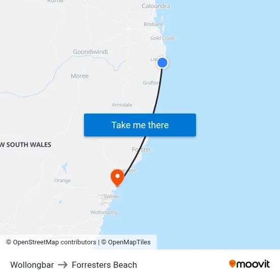 Wollongbar to Forresters Beach map