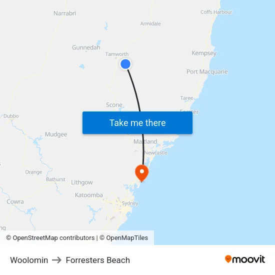 Woolomin to Forresters Beach map