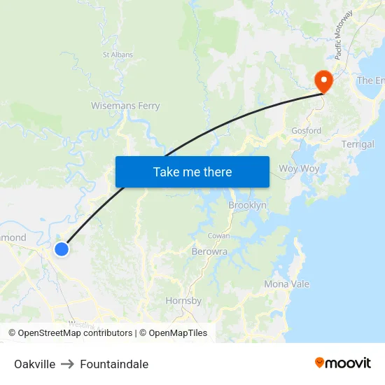Oakville to Fountaindale map