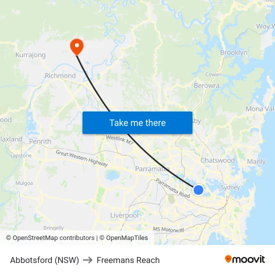 Abbotsford (NSW) to Freemans Reach map