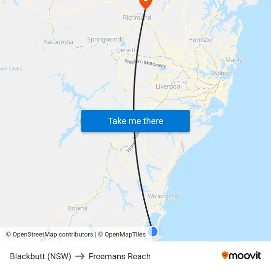 Blackbutt (NSW) to Freemans Reach map