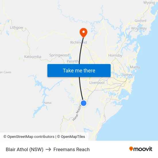 Blair Athol (NSW) to Freemans Reach map