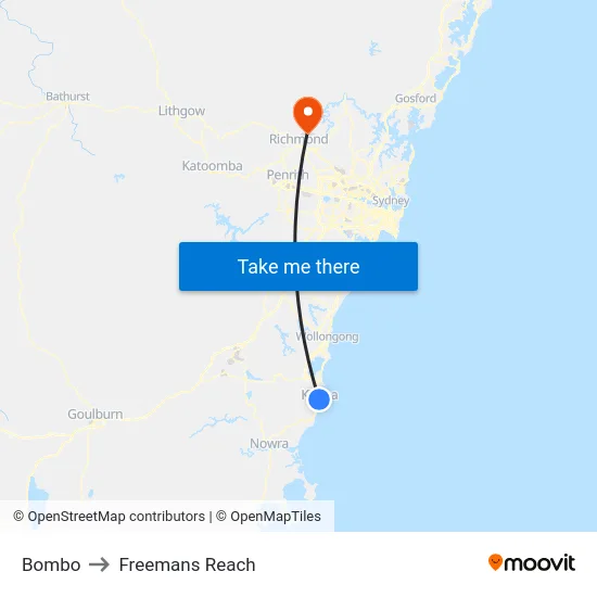 Bombo to Freemans Reach map
