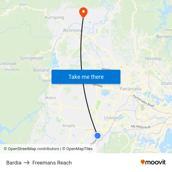 Bardia to Freemans Reach map