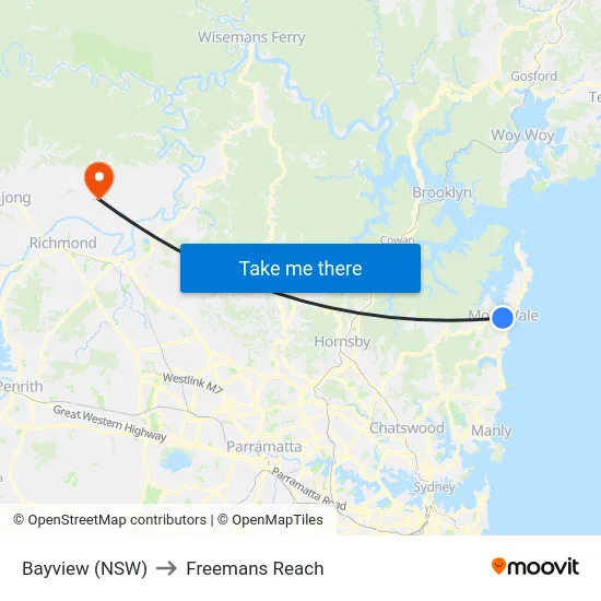 Bayview (NSW) to Freemans Reach map