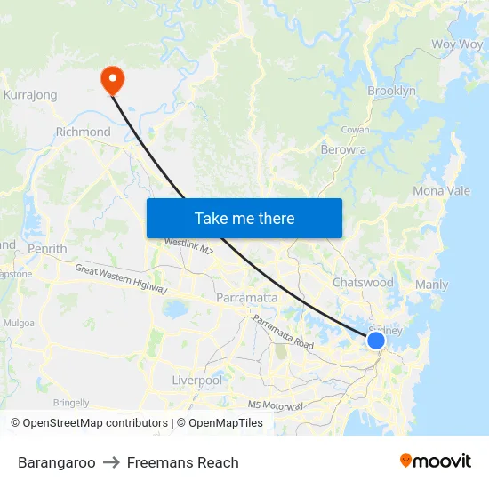 Barangaroo to Freemans Reach map