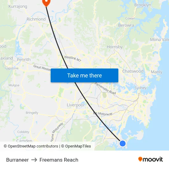 Burraneer to Freemans Reach map