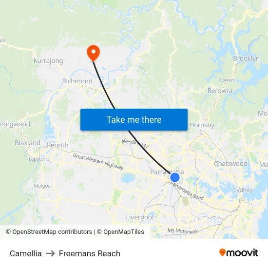 Camellia to Freemans Reach map
