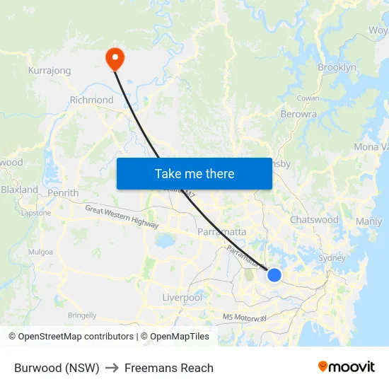 Burwood (NSW) to Freemans Reach map