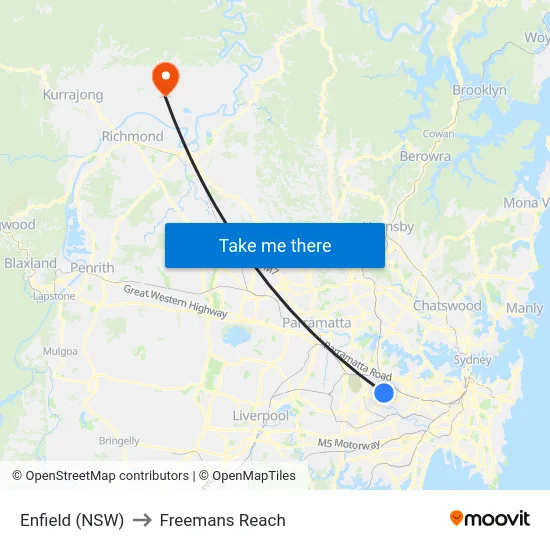 Enfield (NSW) to Freemans Reach map