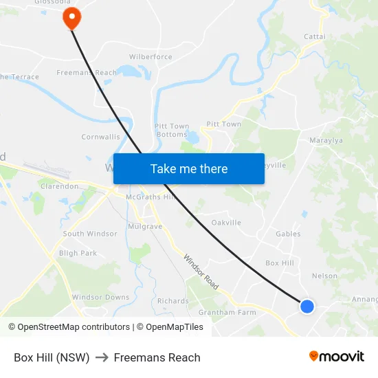 Box Hill (NSW) to Freemans Reach map