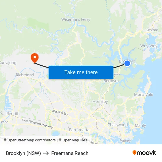 Brooklyn (NSW) to Freemans Reach map