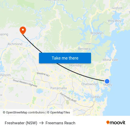 Freshwater (NSW) to Freemans Reach map