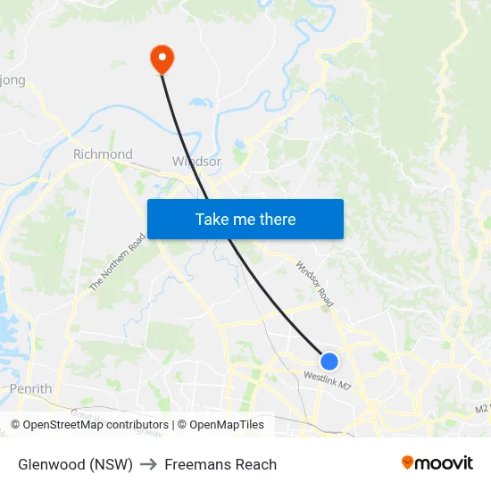 Glenwood (NSW) to Freemans Reach map