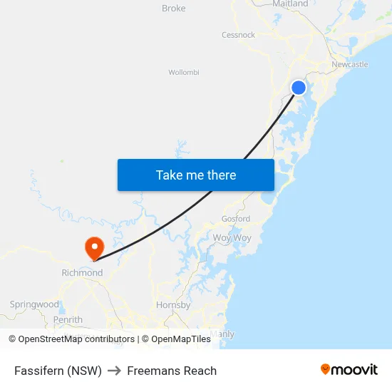 Fassifern (NSW) to Freemans Reach map