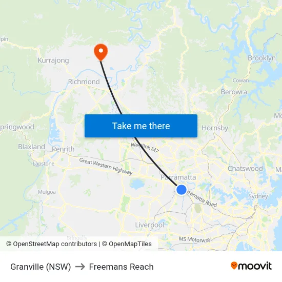 Granville (NSW) to Freemans Reach map