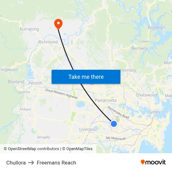 Chullora to Freemans Reach map