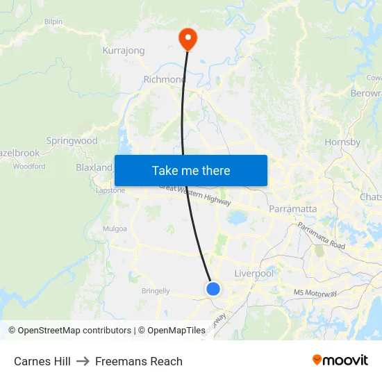 Carnes Hill to Freemans Reach map