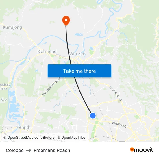 Colebee to Freemans Reach map