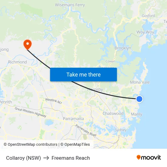 Collaroy (NSW) to Freemans Reach map