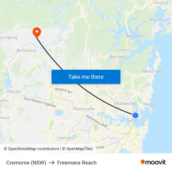 Cremorne (NSW) to Freemans Reach map