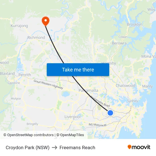 Croydon Park (NSW) to Freemans Reach map