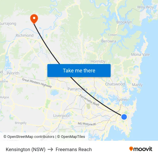 Kensington (NSW) to Freemans Reach map