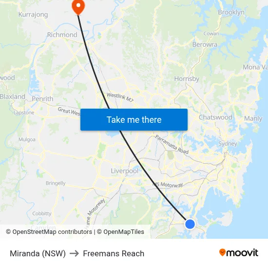 Miranda (NSW) to Freemans Reach map