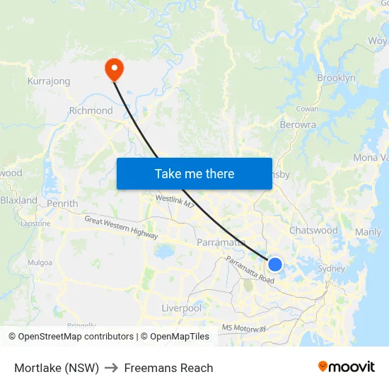 Mortlake (NSW) to Freemans Reach map