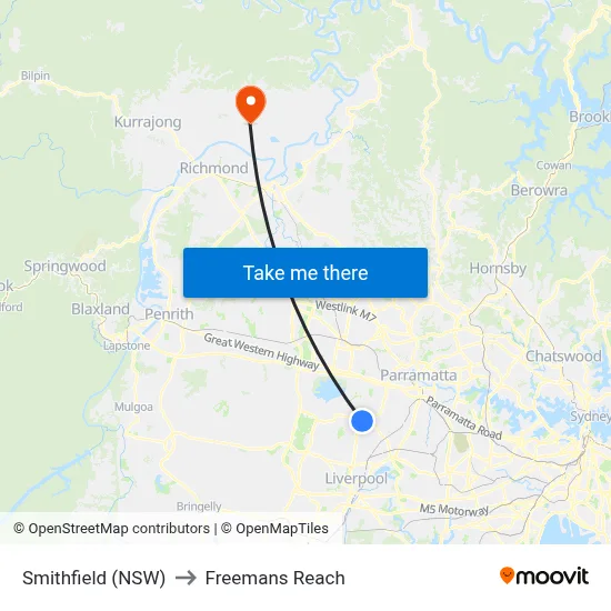 Smithfield (NSW) to Freemans Reach map