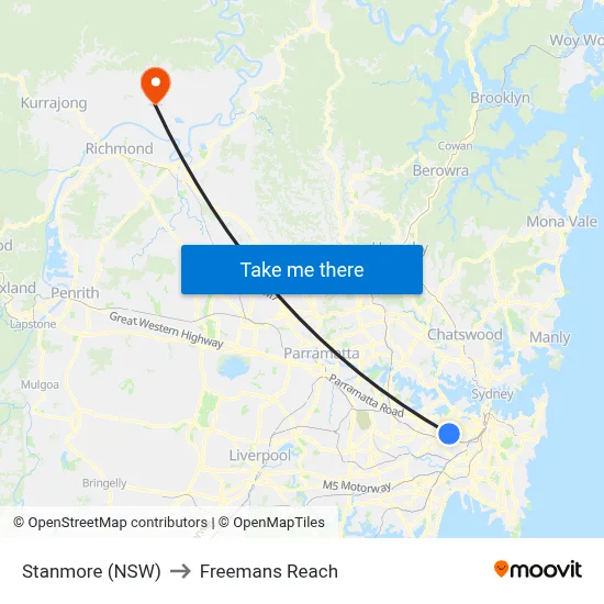 Stanmore (NSW) to Freemans Reach map