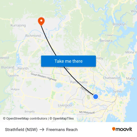 Strathfield (NSW) to Freemans Reach map