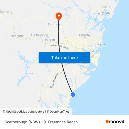 Scarborough (NSW) to Freemans Reach map