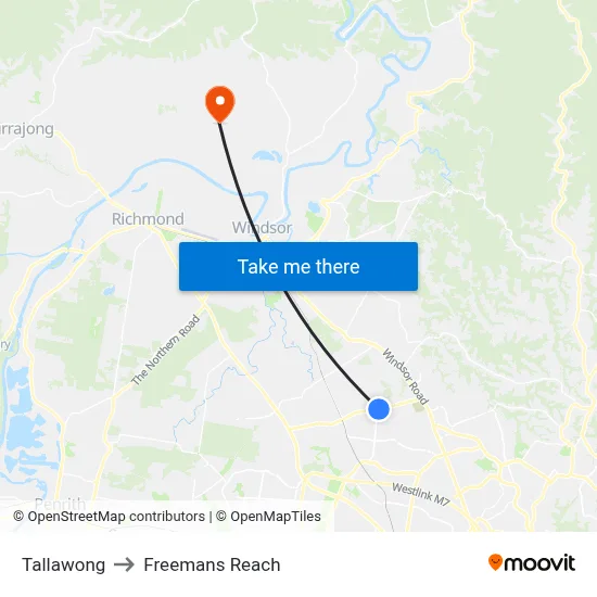 Tallawong to Freemans Reach map