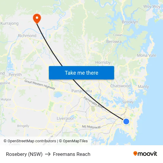 Rosebery (NSW) to Freemans Reach map