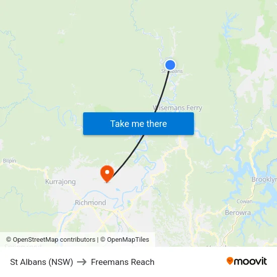 St Albans (NSW) to Freemans Reach map