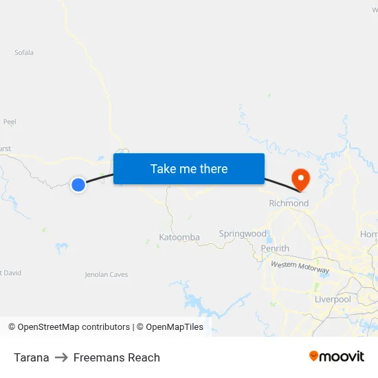 Tarana to Freemans Reach map