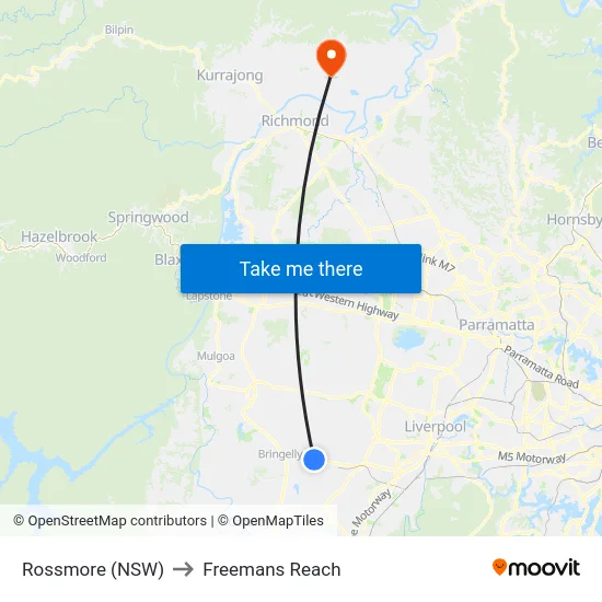 Rossmore (NSW) to Freemans Reach map